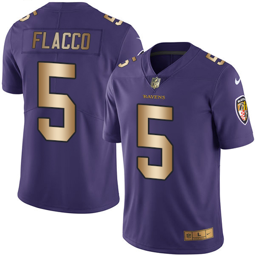 Nike Ravens #5 Joe Flacco Purple Men's Stitched NFL Limited Gold Rush Jersey - Click Image to Close